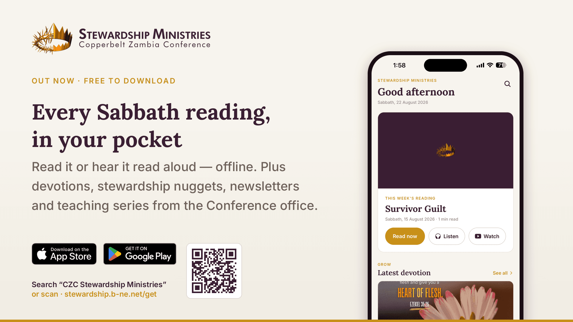 CZC Stewardship Ministries app — every Sabbath reading, in your pocket